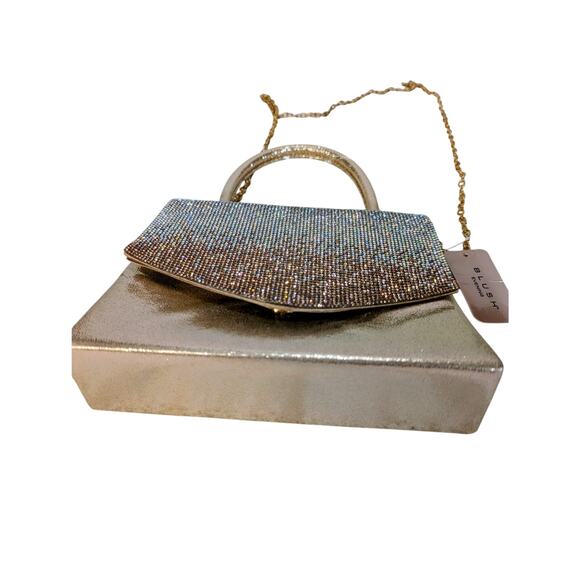 Gold Rhinestone Evening Bag with Chain Strap - Picture 3 of 7